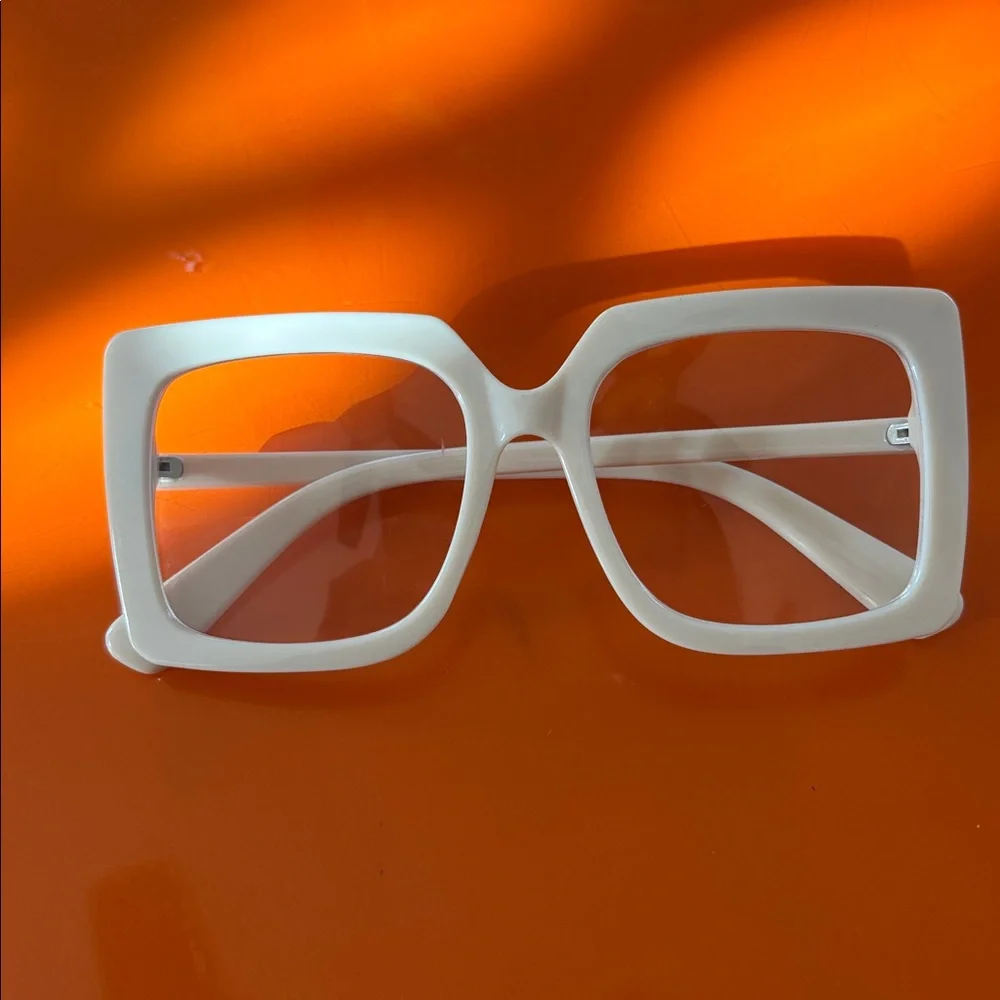 Cream oversized square plastic frame clear lens blue light blocking glasses